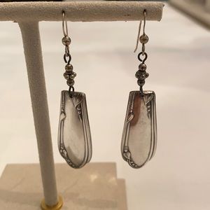 Silver Vintage Dangle Statement Preppy Earrings Made from Antique Flatware